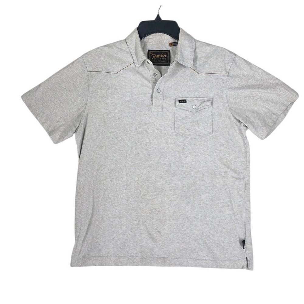 Howler Brothers H Bar B Pearl Snap Polo Shirt Mens M Heather Grey Western Yoke - Picture 2 of 11